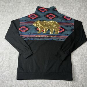 SIMPLY SOUTHERN Aztec 1/4 Zip Pullover w/Gold Sequin Bear Size S‎